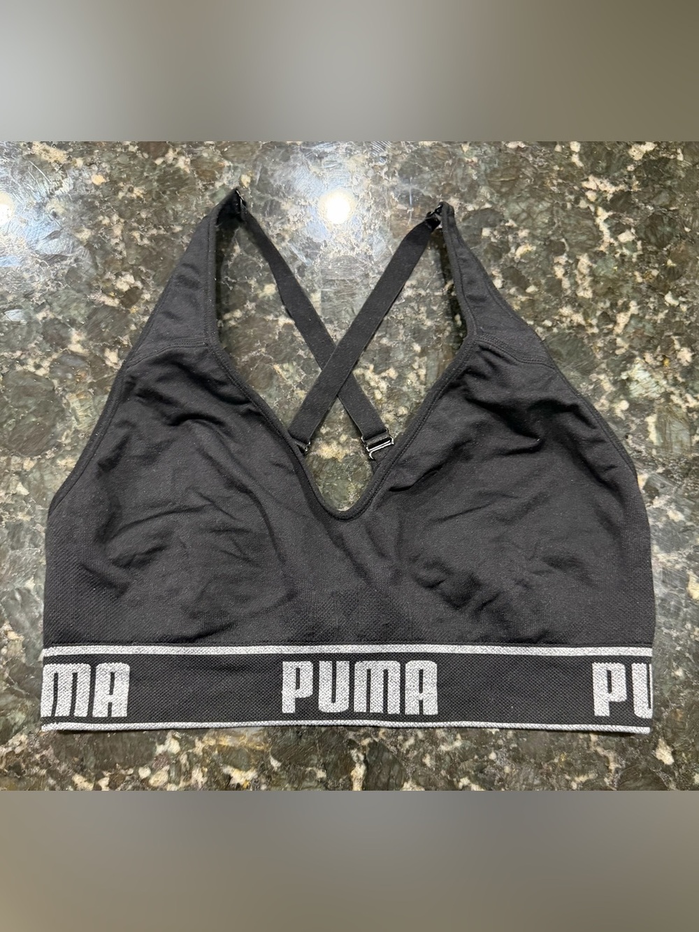 Puma Black Logo Elastic Cross-Back Sports Bralette 🖤 Size M 🖤